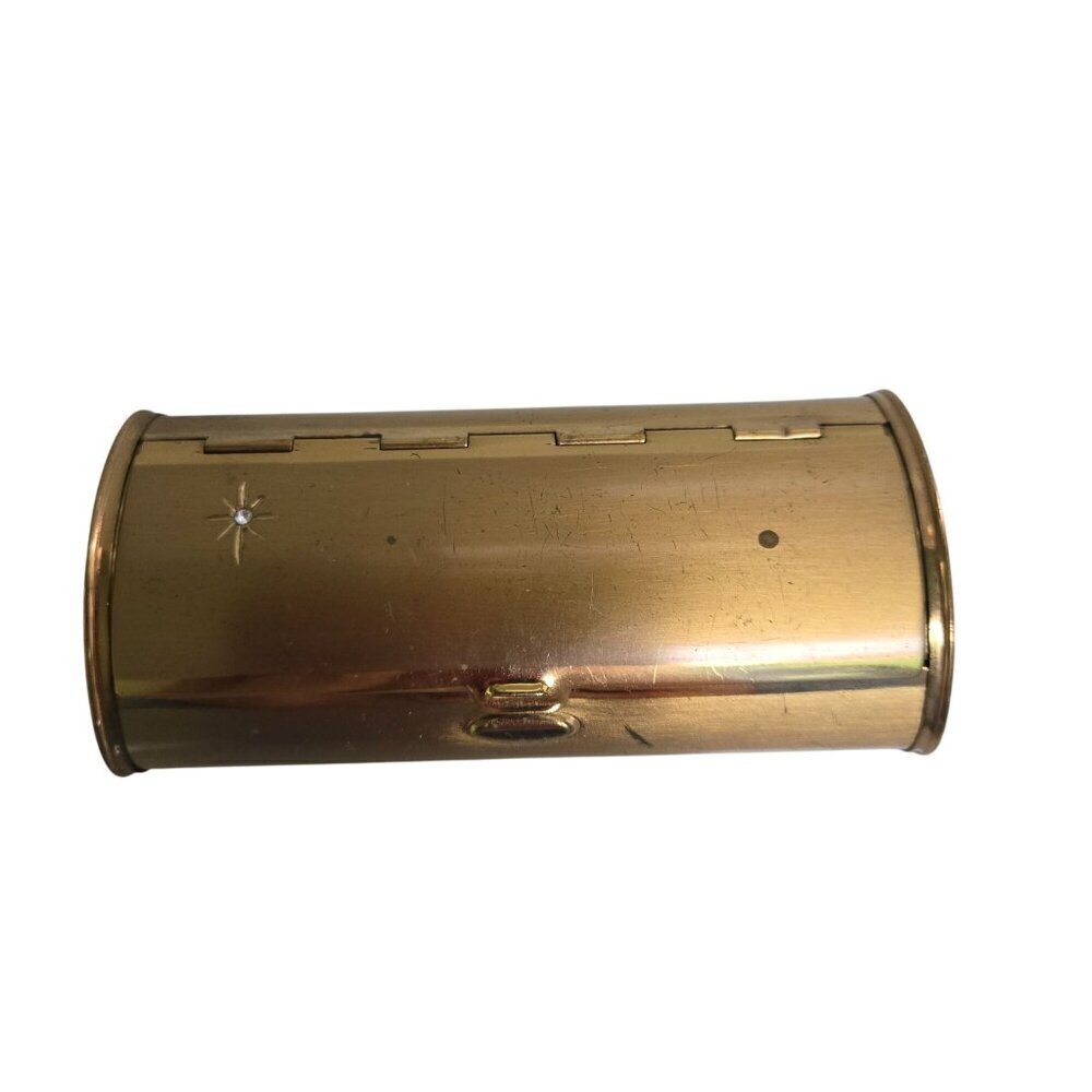 Vintage Rare Cosmetic Compact 1950s Goldtone Small Rhinestone 3.5"x2"